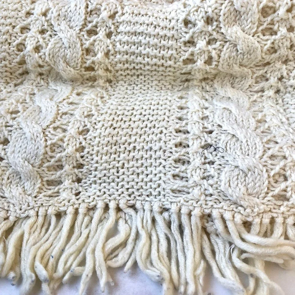 Afghan Throw Hand Made Knit Blanket Cream Color 62